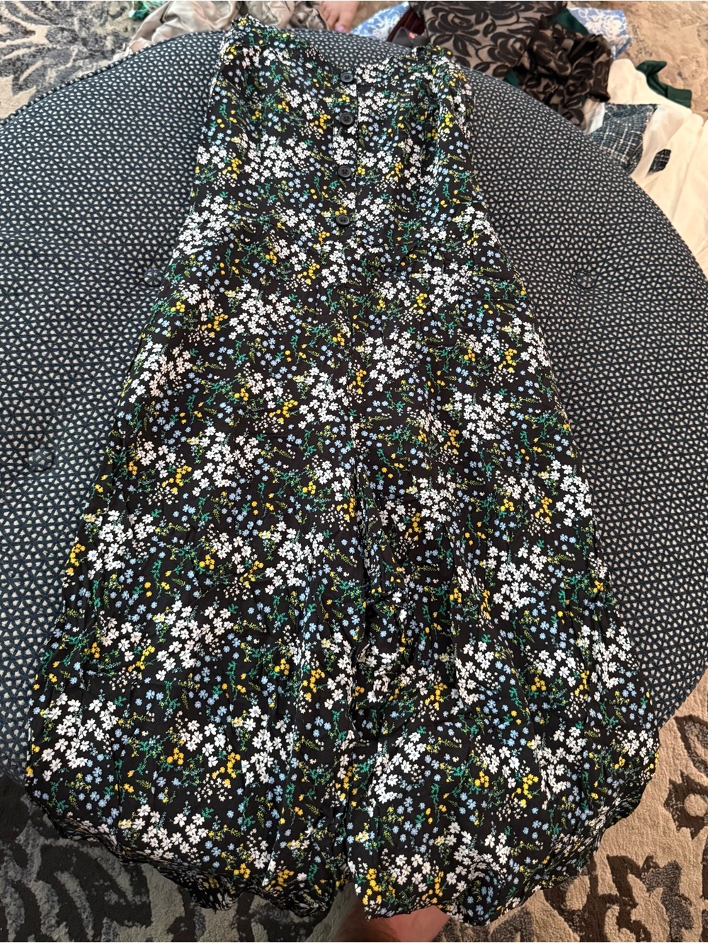 LOFT Black Floral Button-Front Jumpsuit